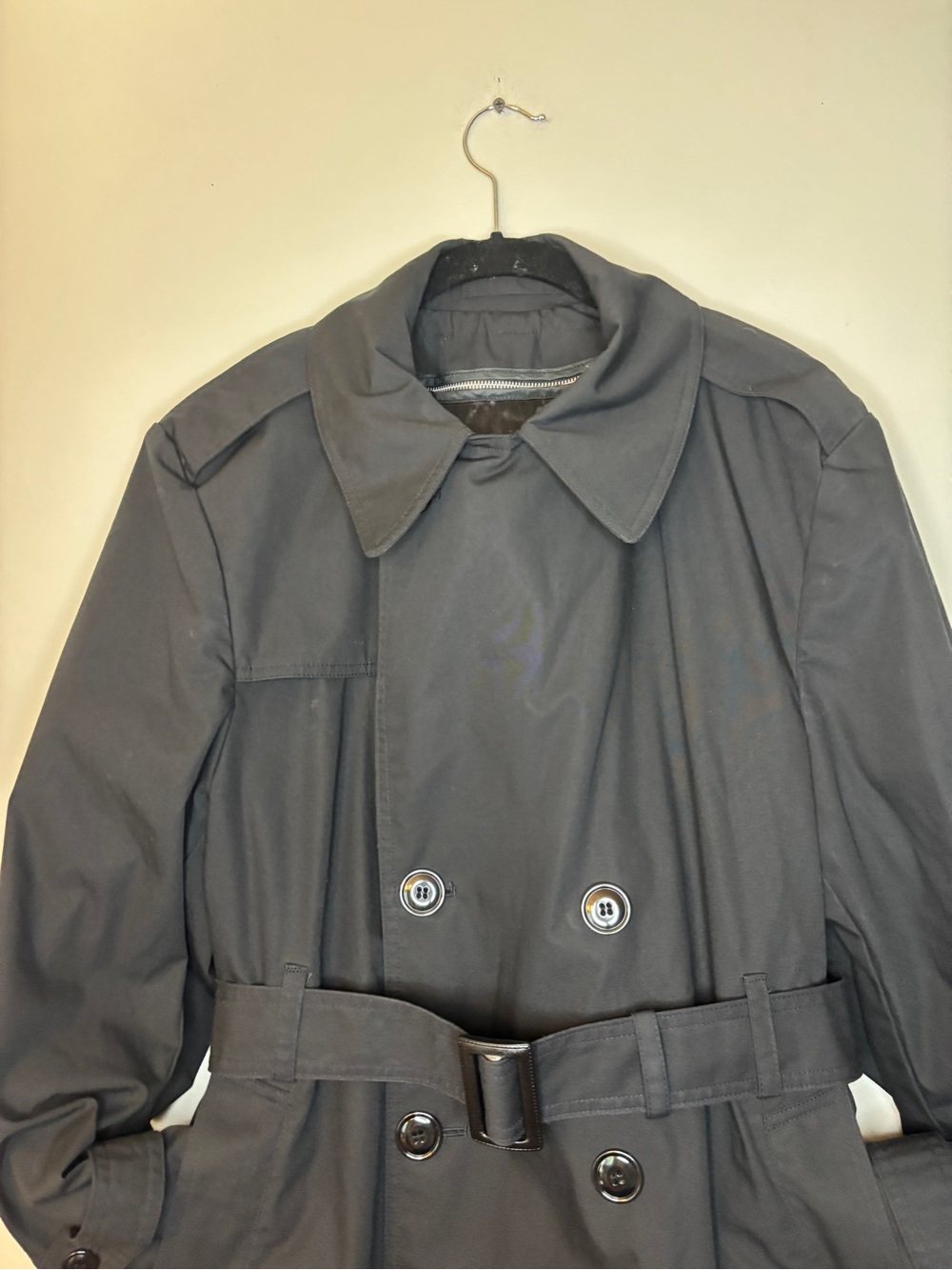 AMERICAN APPAREL Classic Men's Black Trench Coat - Belted Double-Breasted - Picture 5 of 16